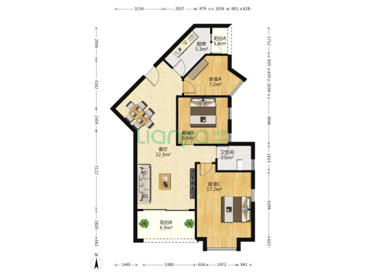 科苑小区 3室1厅1卫 95平方