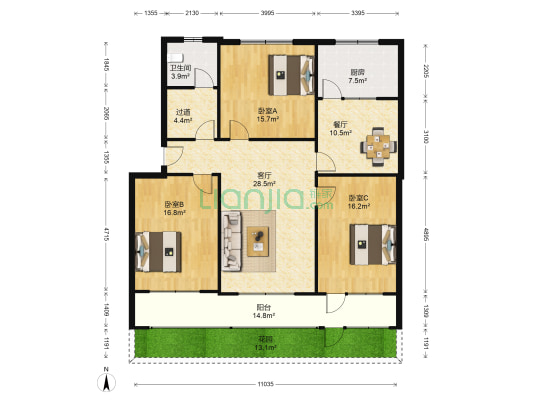 人民银行家属楼 3室2厅1卫 132平方