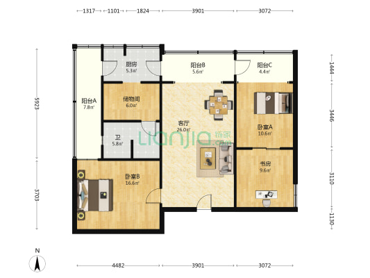 晏家塘社区 3室1厅1卫 100平方