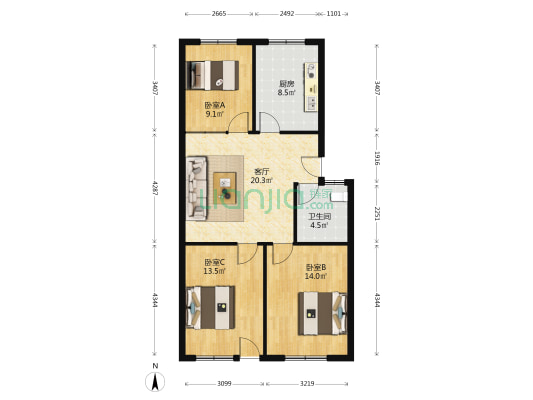 乡企局宿舍 3室1厅1卫 86平方
