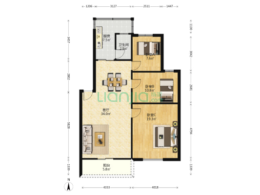 怡警苑小区 3室1厅1卫 95平方