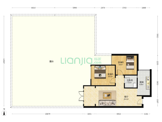 蓝剑盛世嘉园 2室1厅1卫 69平方