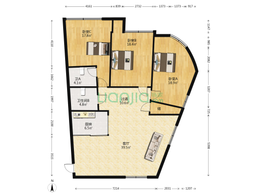 中亚公寓 3室1厅2卫 156平方