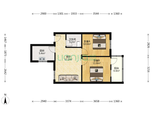 新华路小区 2室1厅1卫 65平方