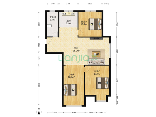 大有公馆 3室1厅1卫 140平方