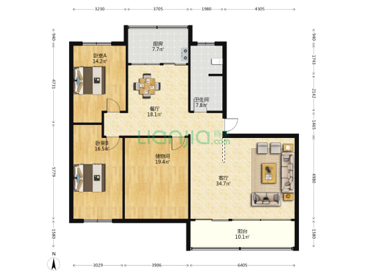 离职干部休养所 2室2厅1卫 167平方
