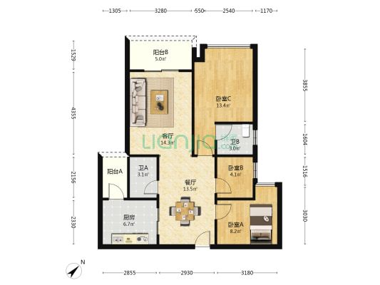 罗浮印象 3室2厅2卫 89平方