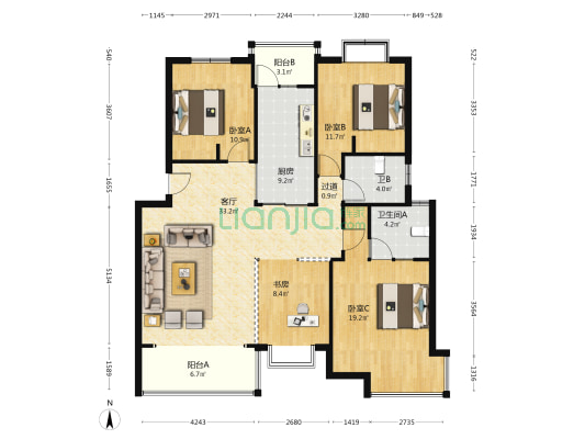 掌尚名筑 4室1厅2卫 126平方