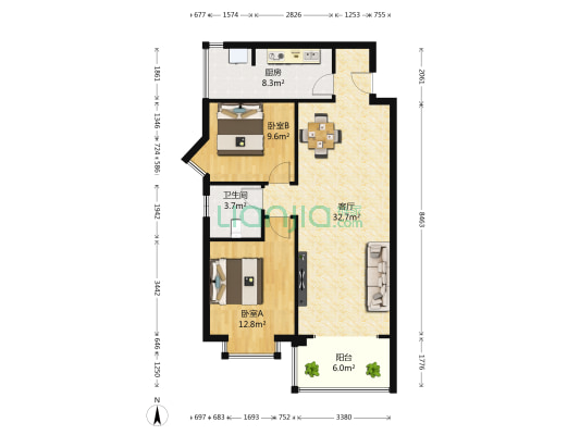 花木林 2室1厅1卫 87平方