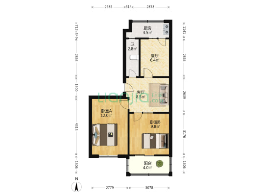 县五交化家属院 2室2厅1卫 54平方