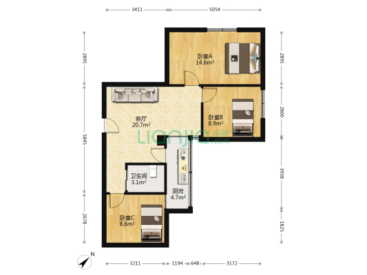 府前阁 3室1厅1卫 77平方