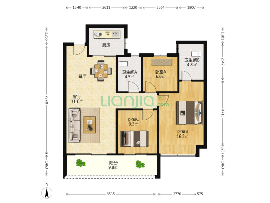 新希望锦麟澜湾 3室1厅2卫 105平方