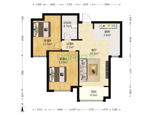 海信天山郡 2室1厅1卫 87平方