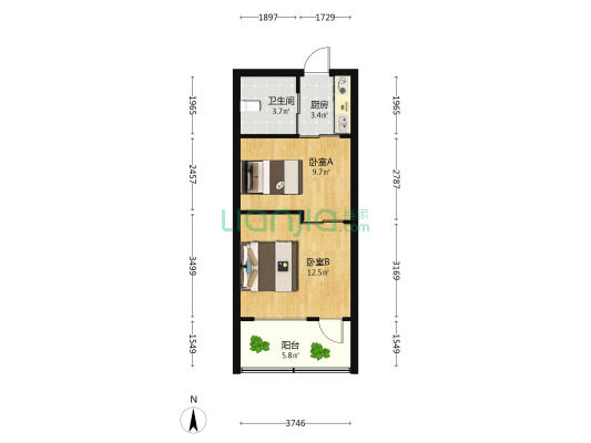 尚锦花园南区 2室0厅1卫 51平方