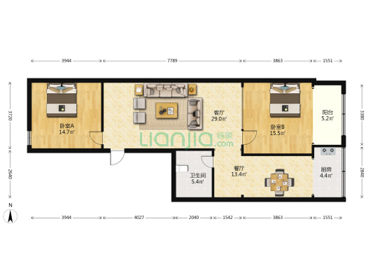 东后小河11号院 2室2厅1卫 113平方