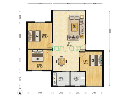 迤沙拉大道1345号 3室1厅1卫 119平方