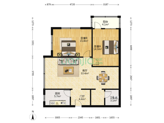 福旺路 2室1厅1卫 94平方