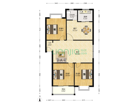 兴盛新区 3室2厅1卫 126平方