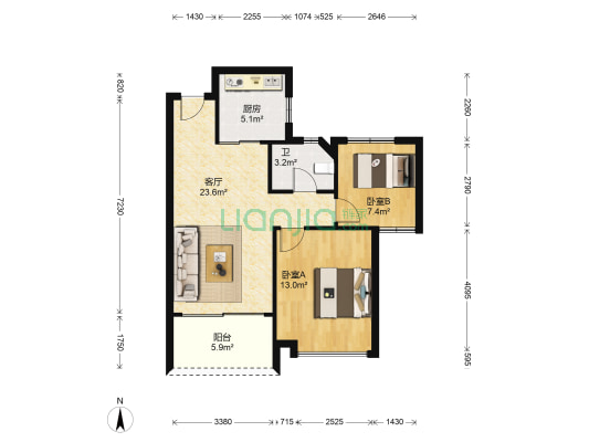 万家星城三期 2室1厅1卫 79平方