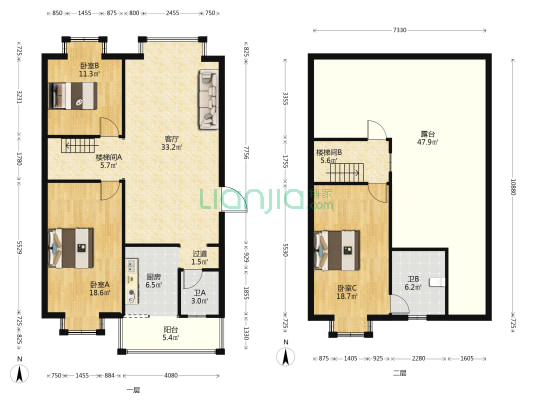 兴满庭园 3室1厅2卫 135平方