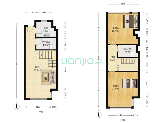 新创玉山广场 2室1厅2卫 65平方