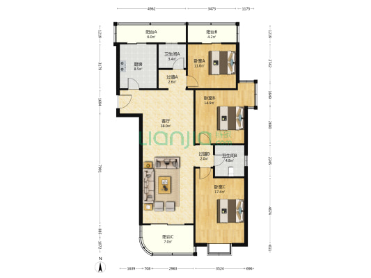 山师北街4号院 3室1厅2卫 154平方