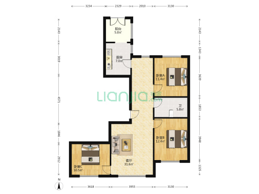 学苑嘉园 3室1厅1卫 133平方