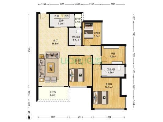 前海丹华 4室1厅2卫 101平方