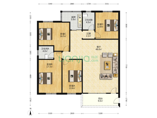 新花苑小区 4室1厅2卫 151平方