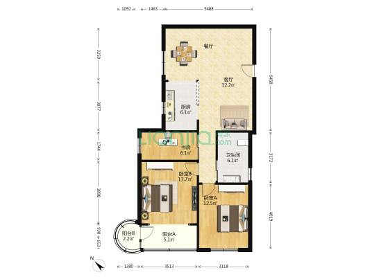 扬波大厦 3室1厅1卫 112平方