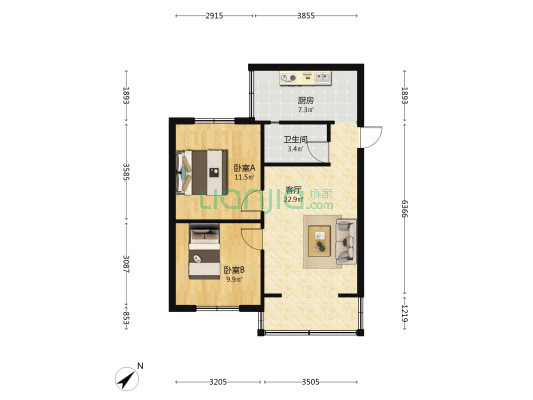 郭家桥北街10号 2室1厅1卫 64平方