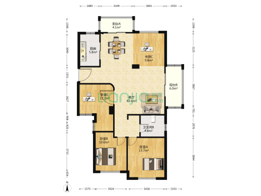 江南佳苑 4室1厅1卫 145平方