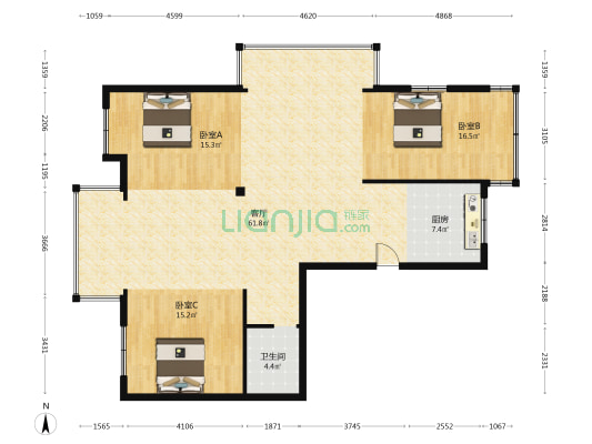 环城北路东段C08 3室1厅1卫 135平方