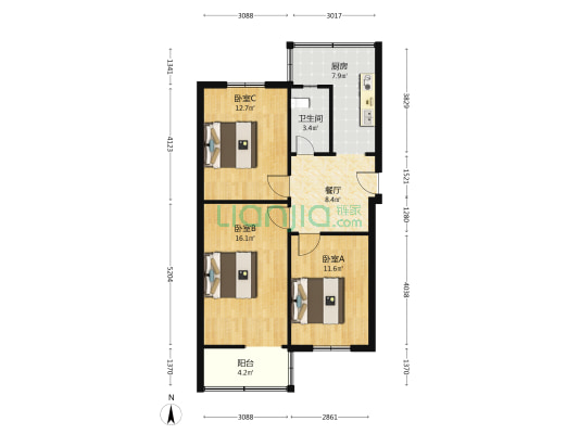 山西四建北沿岸一处院 3室1厅1卫 75平方