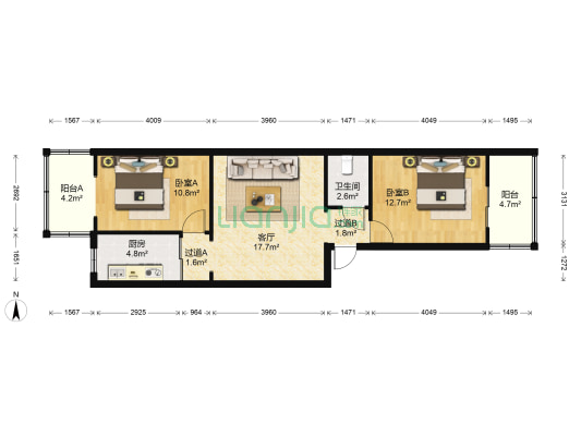 中国西电集团桃园路2号街坊 2室1厅1卫 81平方