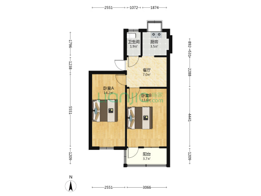 邯山街152号院 2室1厅1卫 46平方