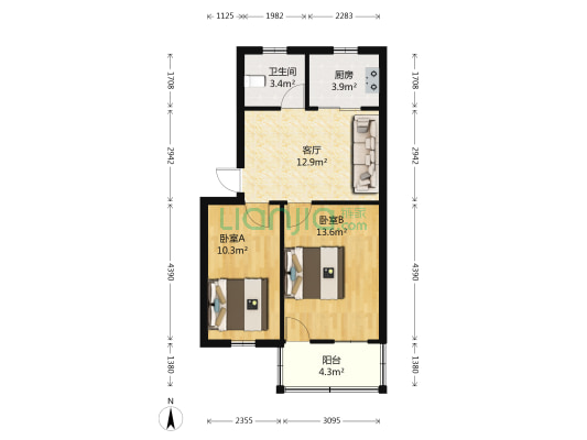 太阳公寓小区 2室1厅1卫 58平方