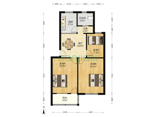 闸东路30号 3室1厅1卫 82平方