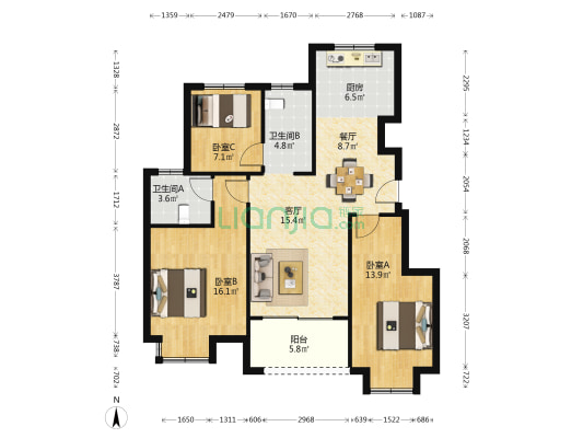 锦灏华庭 3室2厅2卫 97平方