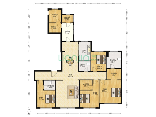 星光域一期 4室1厅3卫 251平方