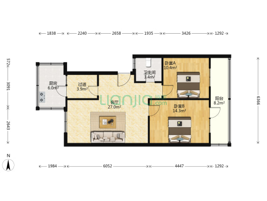 东里路13号院 2室1厅1卫 80平方
