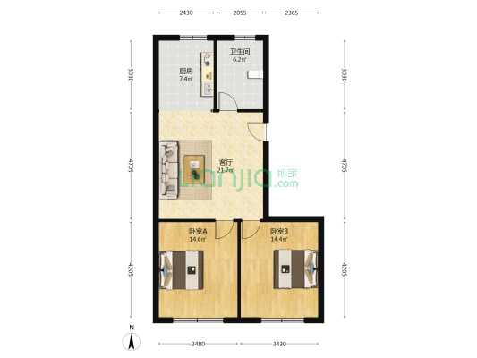 白云家园 2室1厅1卫 83平方