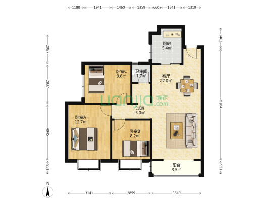 新源路720号 3室1厅1卫 89平方
