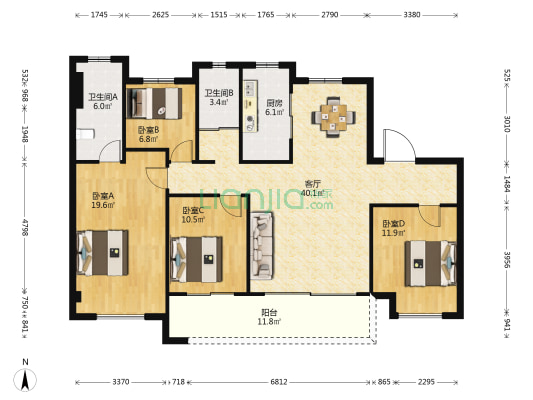 湖湾天境 4室1厅2卫 142平方