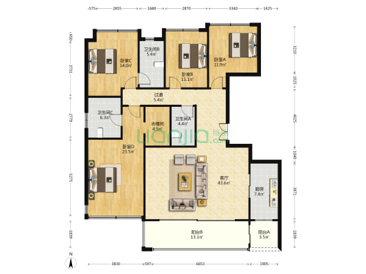 金科博翠府 4室1厅3卫 179平方