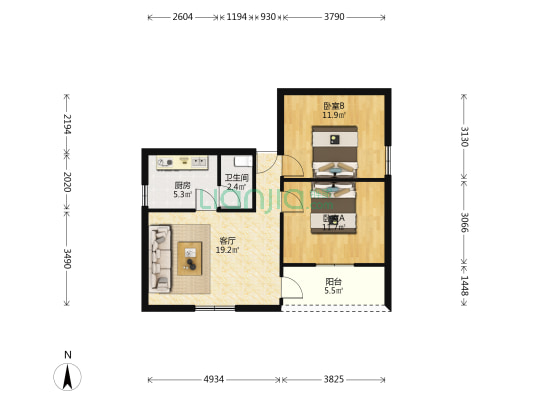 南大街 2室1厅1卫 62平方