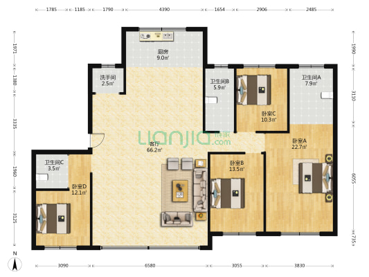 龙湖新星宇青云阙 4室1厅4卫 184平方