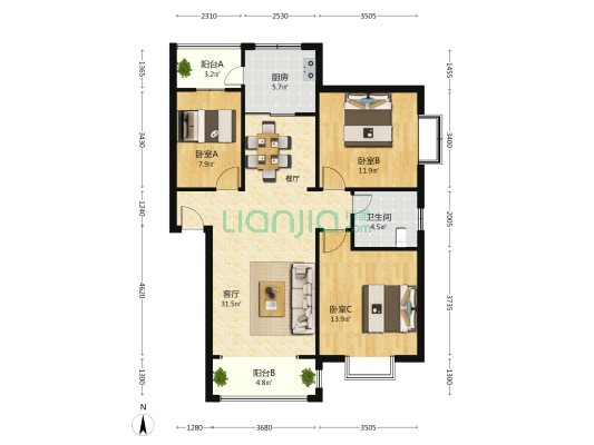 融创山水融城册峨苑 3室1厅1卫 98平方