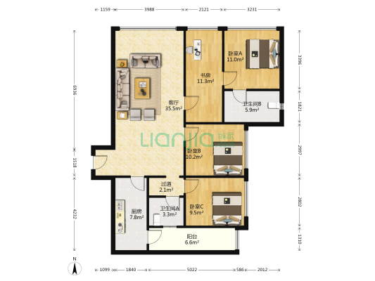 蓝光T-max 4室1厅2卫 149平方