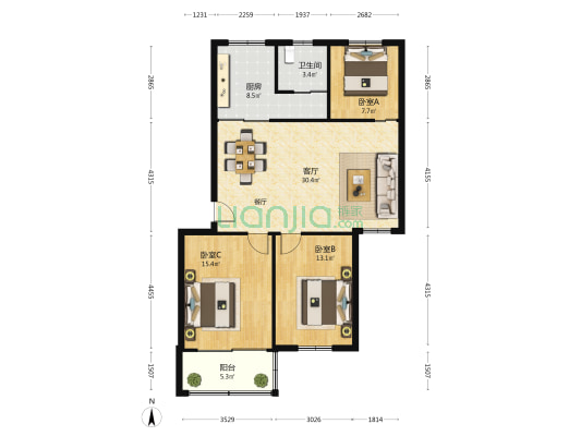 警备区小区 3室1厅1卫 119平方